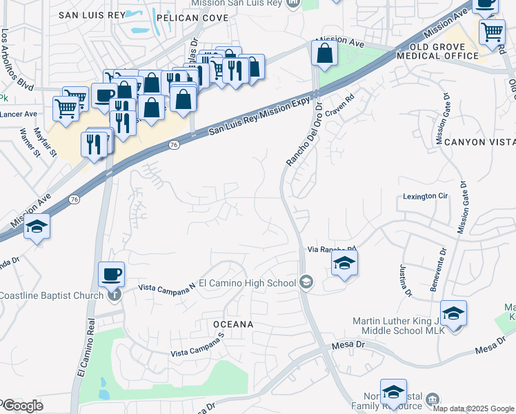 map of restaurants, bars, coffee shops, grocery stores, and more near 308 San Dimas Avenue in Oceanside