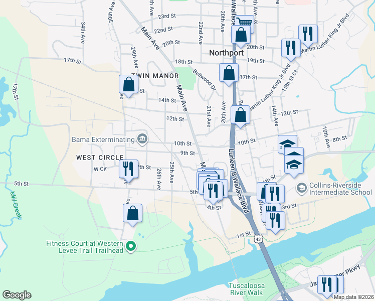 map of restaurants, bars, coffee shops, grocery stores, and more near 904 Main Ave in Northport