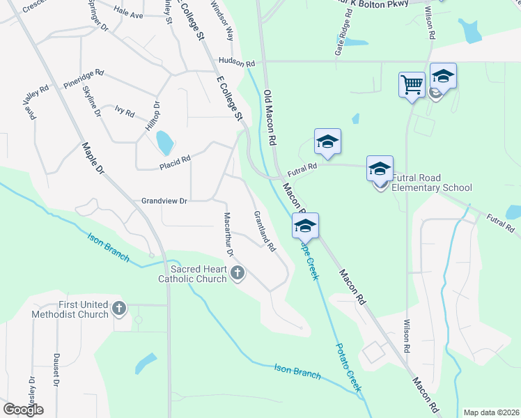 map of restaurants, bars, coffee shops, grocery stores, and more near 1310 Grantland Road in Griffin