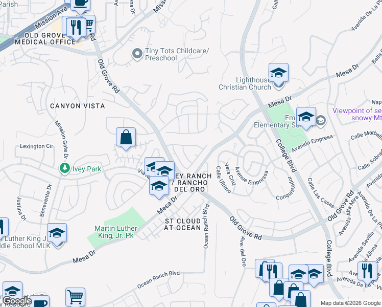 map of restaurants, bars, coffee shops, grocery stores, and more near 1157 Corte Cadiz in Oceanside