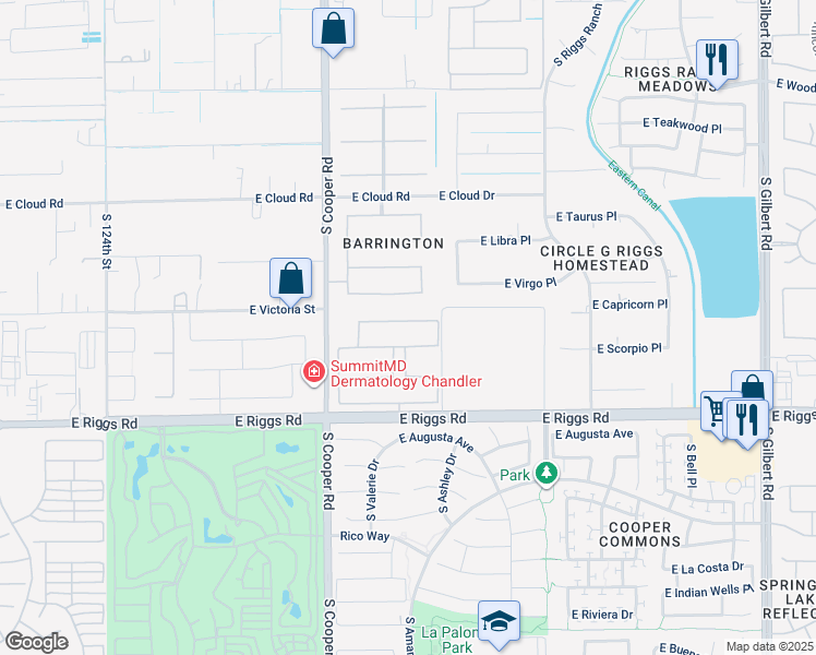 map of restaurants, bars, coffee shops, grocery stores, and more near 2151 East Aquarius Place in Chandler