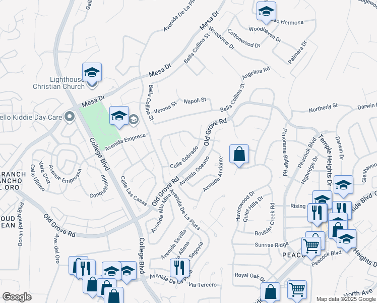 map of restaurants, bars, coffee shops, grocery stores, and more near 4964 Calle Sobrado in Oceanside