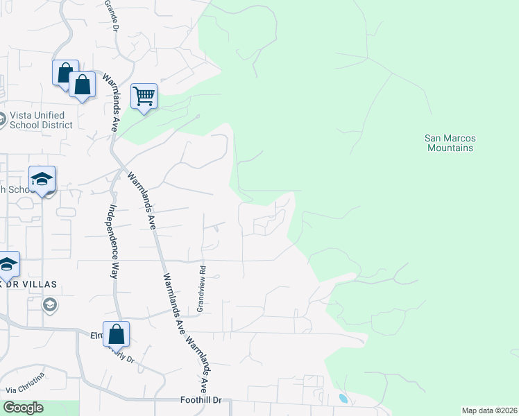map of restaurants, bars, coffee shops, grocery stores, and more near Camino Culebra in Vista