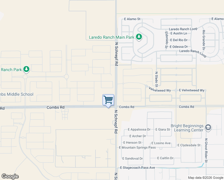 map of restaurants, bars, coffee shops, grocery stores, and more near 3472 West Combs Road in Queen Creek