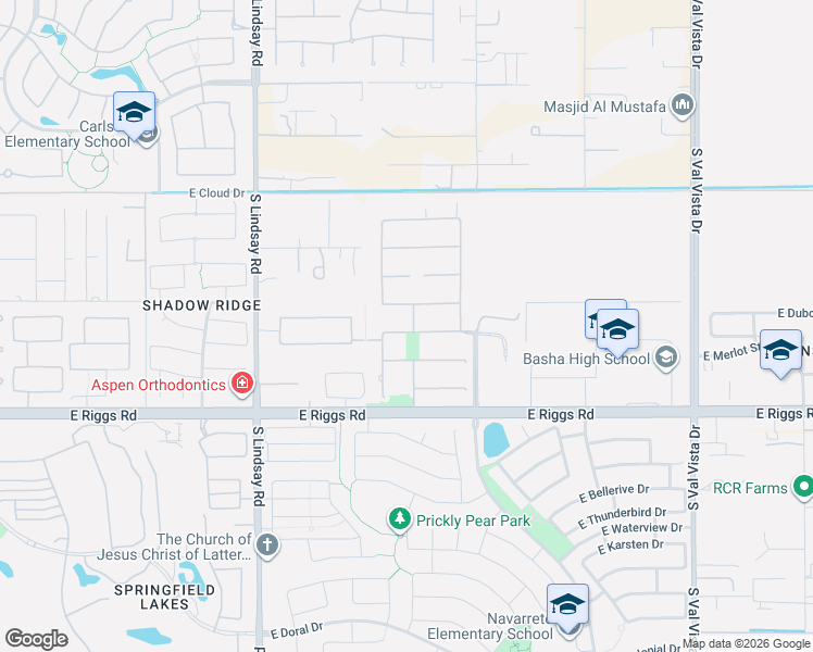 map of restaurants, bars, coffee shops, grocery stores, and more near 4348 East Scorpio Place in Chandler