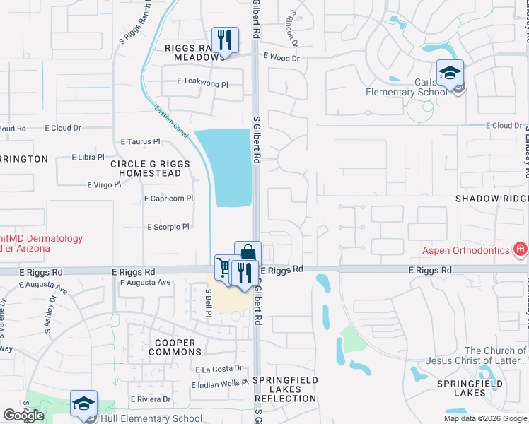 map of restaurants, bars, coffee shops, grocery stores, and more near 5810 South Dragoon Drive in Chandler