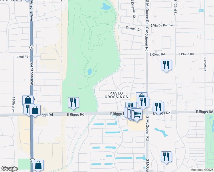 map of restaurants, bars, coffee shops, grocery stores, and more near 771 East Capricorn Way in Chandler
