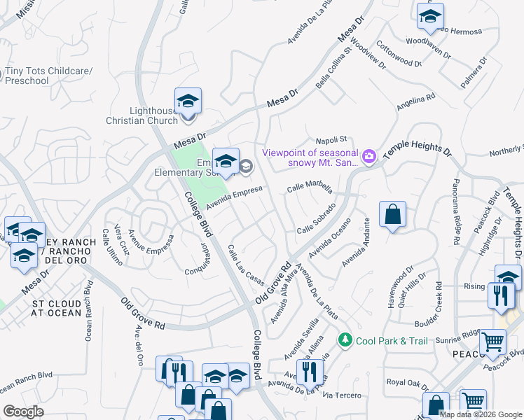 map of restaurants, bars, coffee shops, grocery stores, and more near 1589 Via Botero in Oceanside