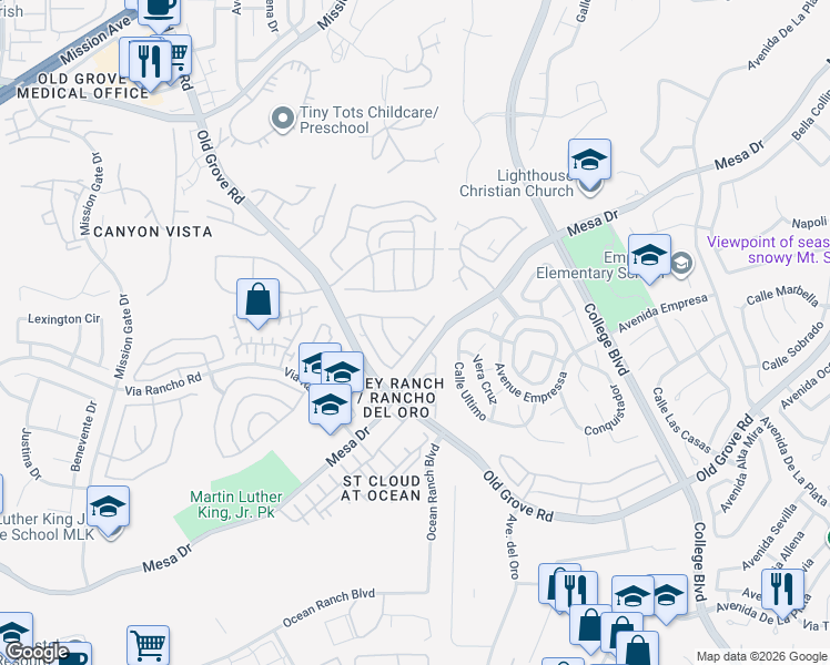 map of restaurants, bars, coffee shops, grocery stores, and more near 1157 Corte Cadiz in Oceanside