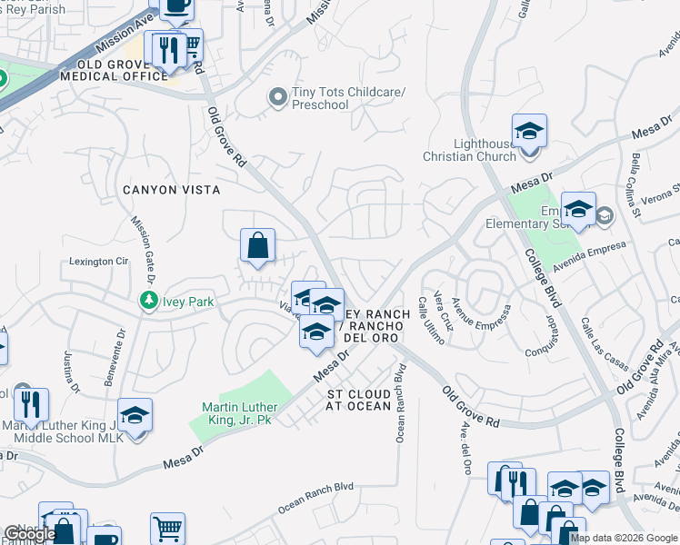 map of restaurants, bars, coffee shops, grocery stores, and more near 1125 Avenida Frontera in Oceanside