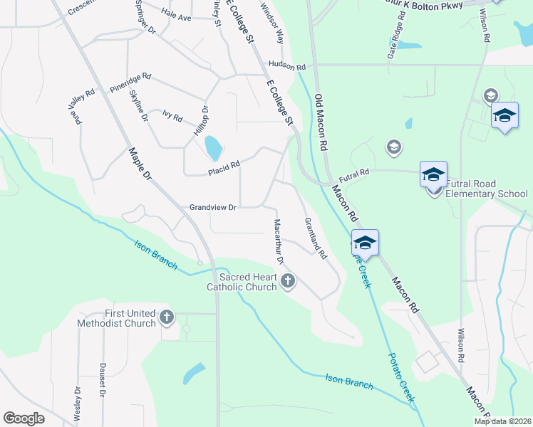 map of restaurants, bars, coffee shops, grocery stores, and more near 640 Grandview Drive in Griffin