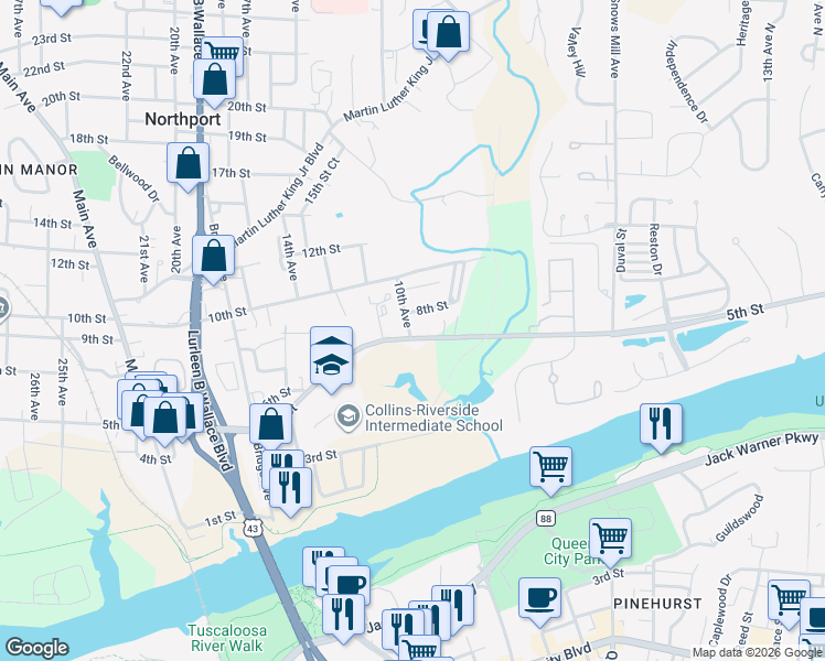map of restaurants, bars, coffee shops, grocery stores, and more near 715 10th Ave in Northport