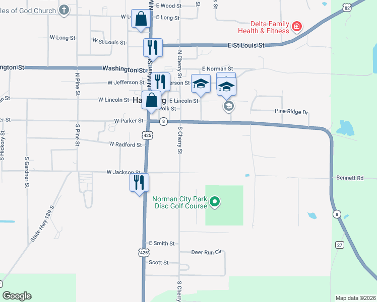 map of restaurants, bars, coffee shops, grocery stores, and more near 407 South Cherry Street in Hamburg