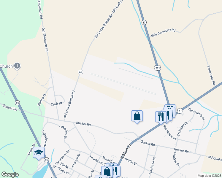 map of restaurants, bars, coffee shops, grocery stores, and more near 1280 Old Lucky Bridge Road in Wrens