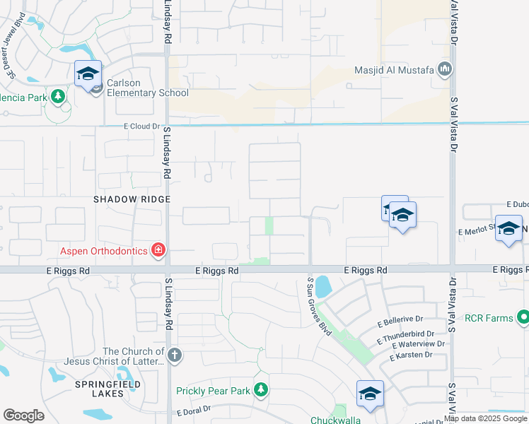 map of restaurants, bars, coffee shops, grocery stores, and more near 4348 East Scorpio Place in Chandler