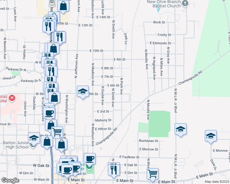 map of restaurants, bars, coffee shops, grocery stores, and more near 1101 Calion Road in El Dorado