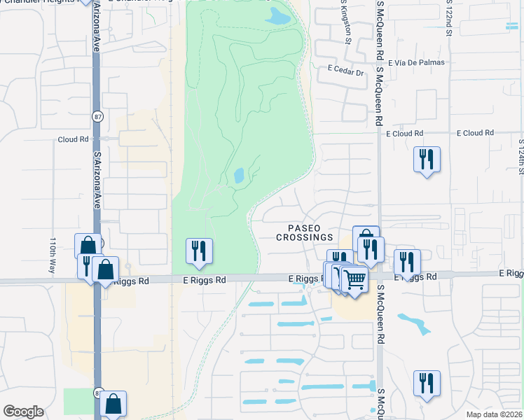 map of restaurants, bars, coffee shops, grocery stores, and more near 702 East Capricorn Way in Chandler