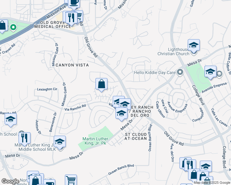 map of restaurants, bars, coffee shops, grocery stores, and more near 420 Belflora Way in Oceanside