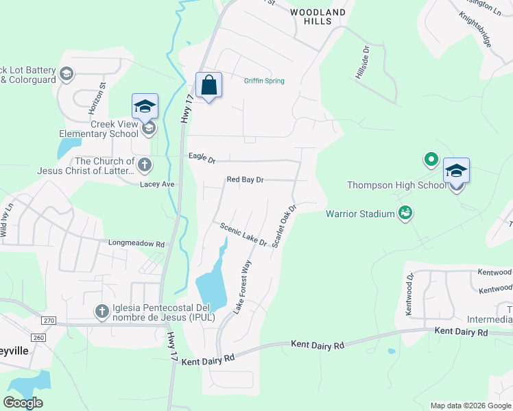 map of restaurants, bars, coffee shops, grocery stores, and more near 122 Water Elm Drive in Alabaster