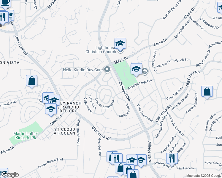 map of restaurants, bars, coffee shops, grocery stores, and more near 1332 Enchante Way in Oceanside