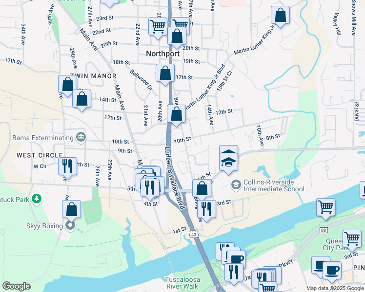 map of restaurants, bars, coffee shops, grocery stores, and more near 1818 9th Street in Northport