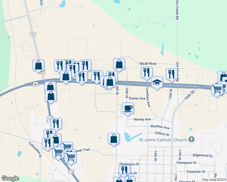 map of restaurants, bars, coffee shops, grocery stores, and more near 809 Woodrow Wilson Ray Circle in Bridgeport