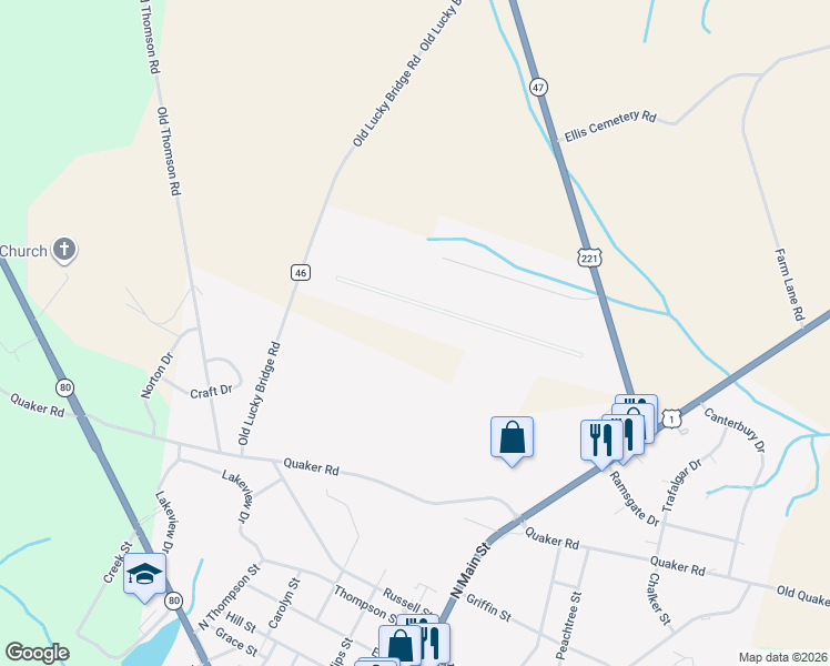 map of restaurants, bars, coffee shops, grocery stores, and more near 1280 Old Lucky Bridge Road in Wrens
