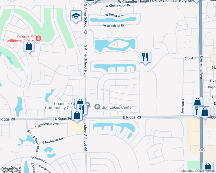 map of restaurants, bars, coffee shops, grocery stores, and more near 24644 South Foxglenn Drive in Sun Lakes