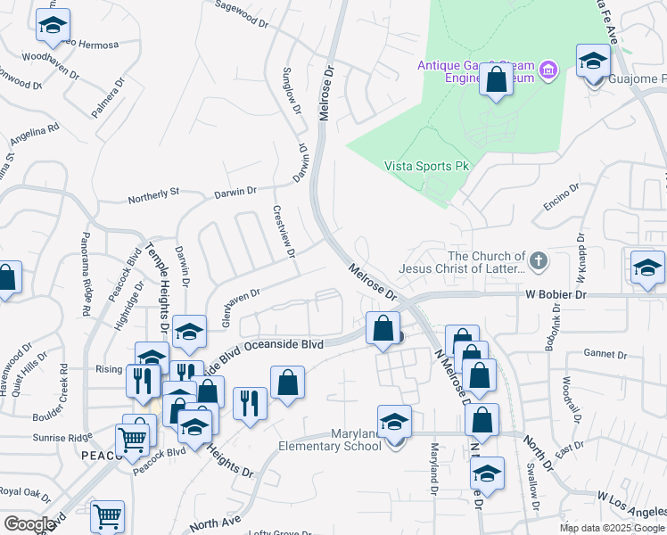 map of restaurants, bars, coffee shops, grocery stores, and more near 2432 Catalina Circle in Oceanside