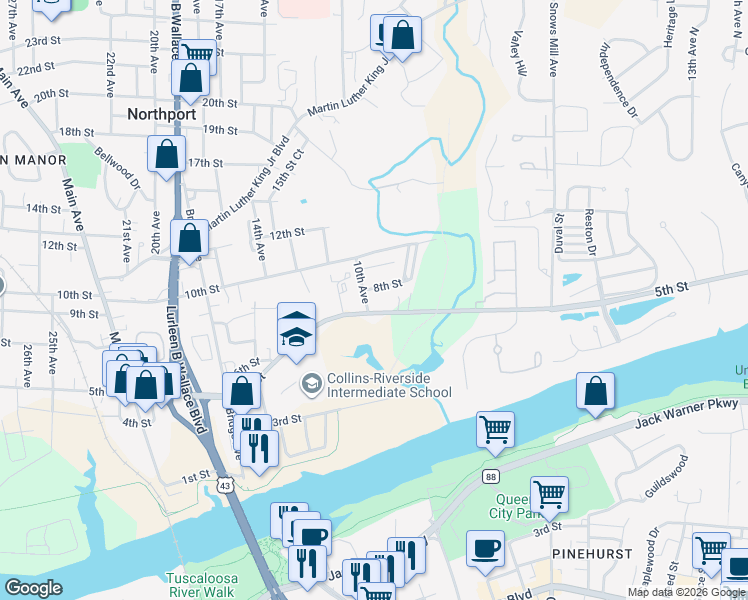 map of restaurants, bars, coffee shops, grocery stores, and more near 715 10th Avenue in Northport