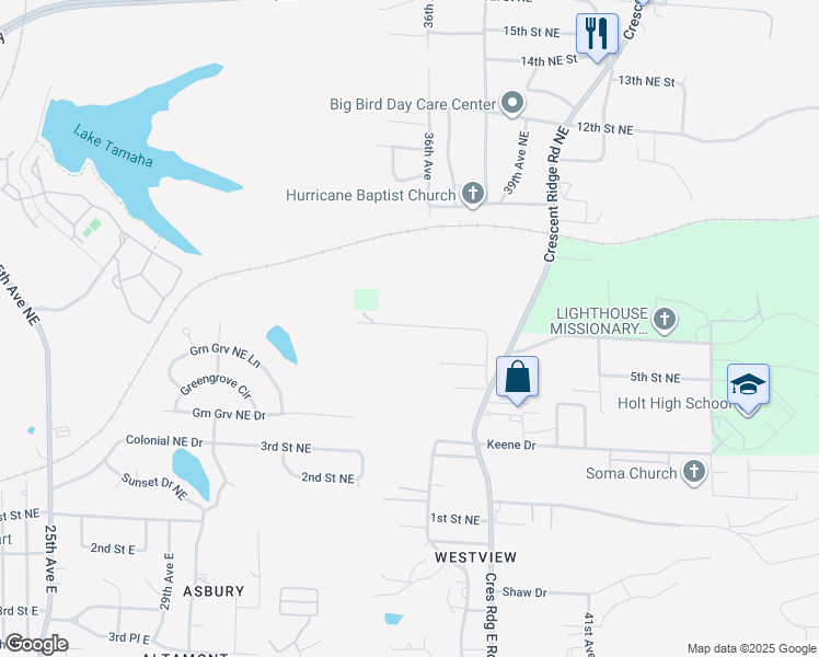 map of restaurants, bars, coffee shops, grocery stores, and more near in Tuscaloosa