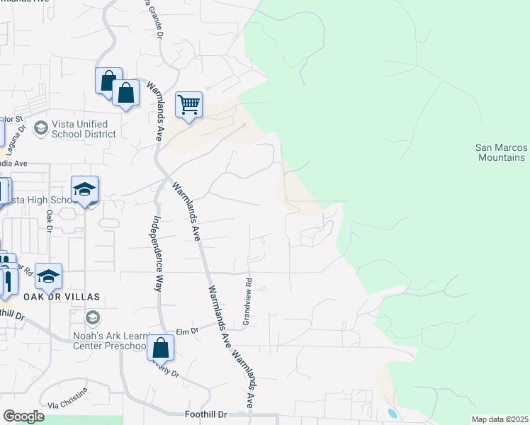 map of restaurants, bars, coffee shops, grocery stores, and more near 1604 Kings Way in Vista