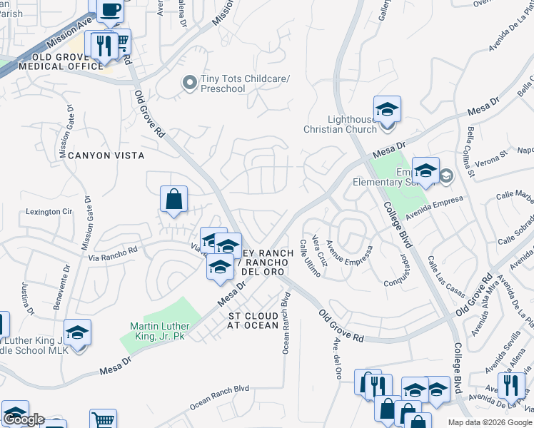 map of restaurants, bars, coffee shops, grocery stores, and more near 4557 Avenida Privado in Oceanside