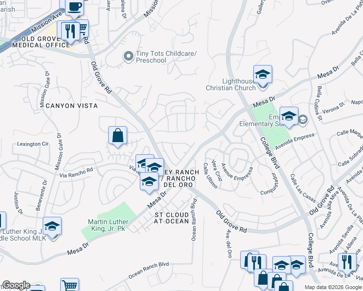map of restaurants, bars, coffee shops, grocery stores, and more near 4557 Avenida Privado in Oceanside