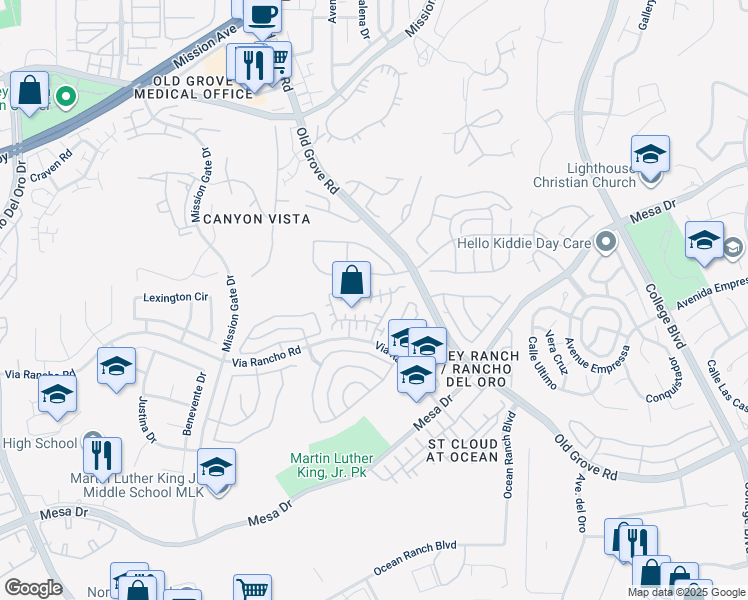 map of restaurants, bars, coffee shops, grocery stores, and more near 4455 Milano Way in Oceanside