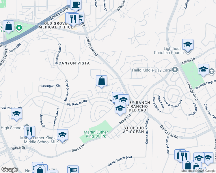 map of restaurants, bars, coffee shops, grocery stores, and more near 4455 Milano Way in Oceanside