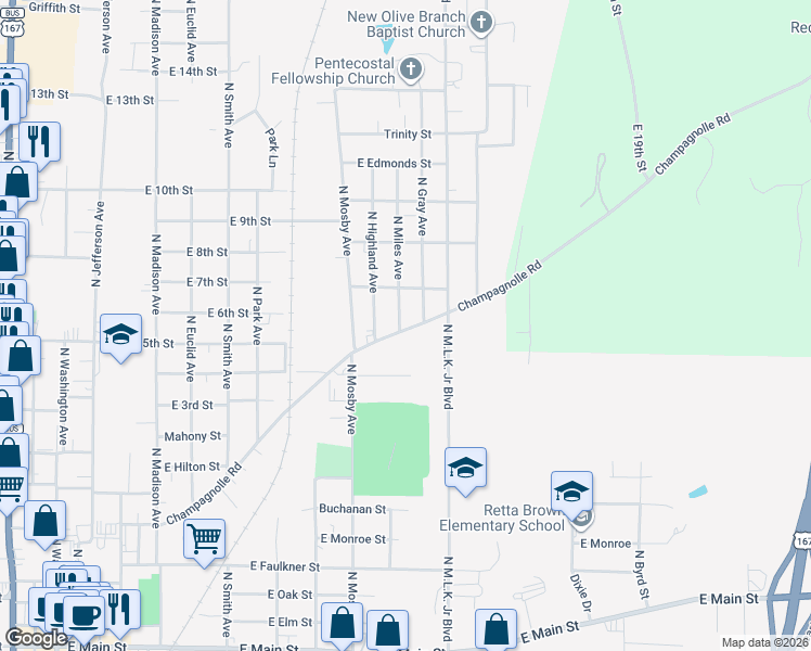 map of restaurants, bars, coffee shops, grocery stores, and more near 1203 Champagnolle Road in El Dorado
