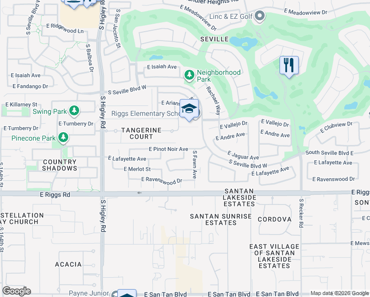map of restaurants, bars, coffee shops, grocery stores, and more near 3427 Pinot Noir Avenue in Gilbert