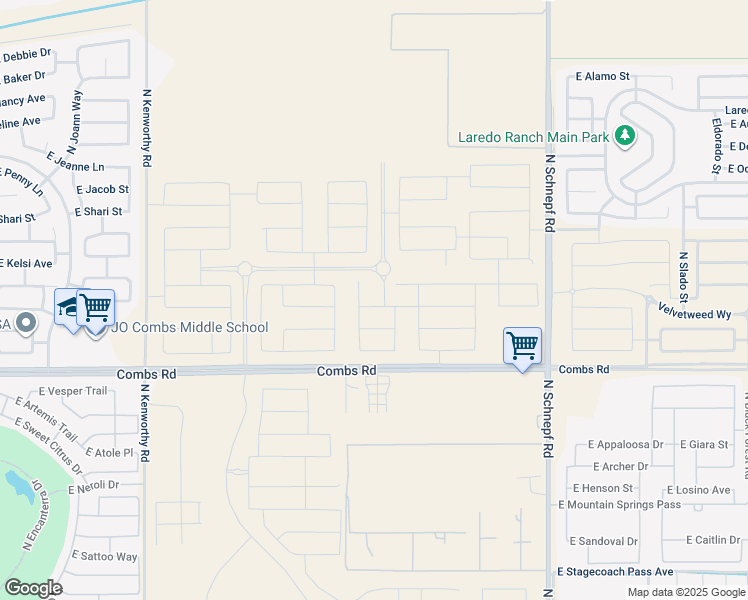 map of restaurants, bars, coffee shops, grocery stores, and more near 2763 East Combs Road in San Tan Valley