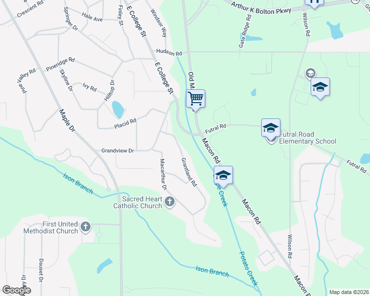 map of restaurants, bars, coffee shops, grocery stores, and more near 1310 Grantland Road in Griffin