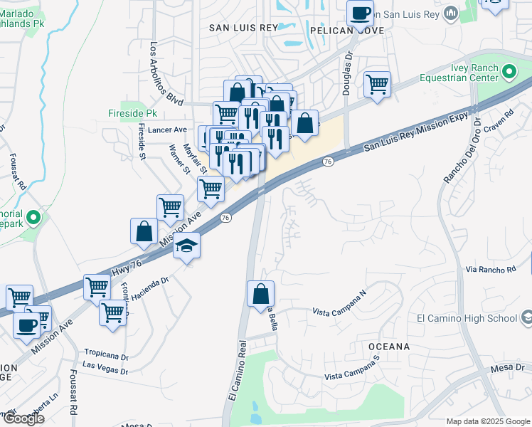 map of restaurants, bars, coffee shops, grocery stores, and more near 232 South El Camino Real in Oceanside