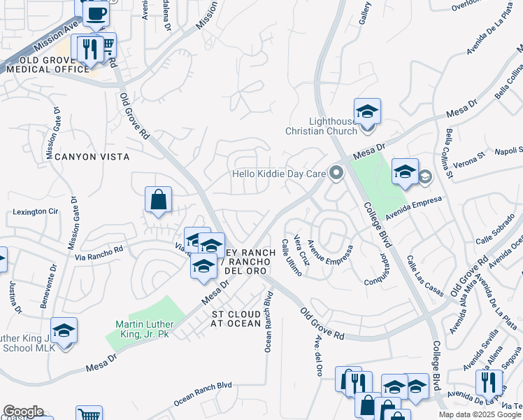 map of restaurants, bars, coffee shops, grocery stores, and more near 4574 Avenida Privado in Oceanside