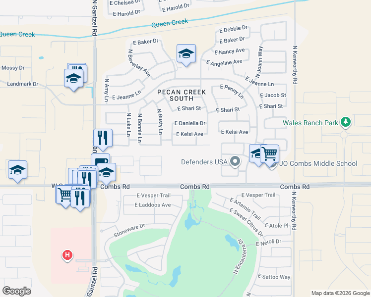 map of restaurants, bars, coffee shops, grocery stores, and more near 967 East Leslie Avenue in San Tan Valley