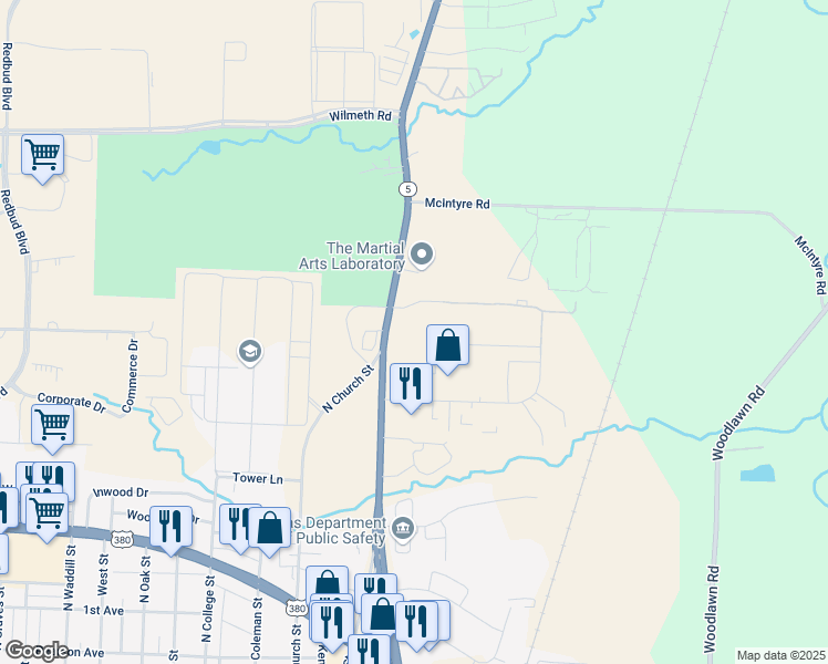 map of restaurants, bars, coffee shops, grocery stores, and more near 1720 North McDonald Street in McKinney