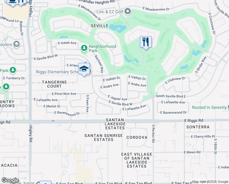 map of restaurants, bars, coffee shops, grocery stores, and more near 7015 Stadium Court in Gilbert