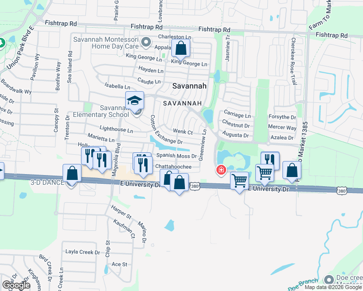 map of restaurants, bars, coffee shops, grocery stores, and more near 1233 Spanish Moss Drive in Denton County