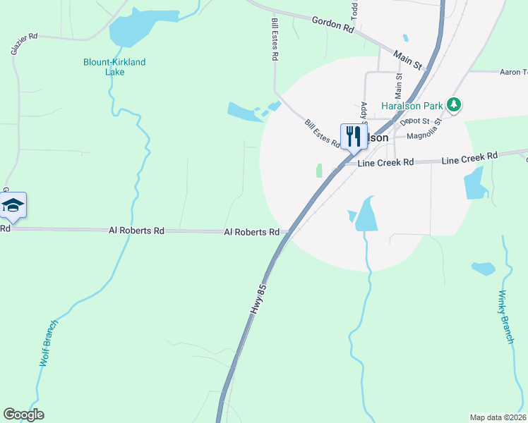 map of restaurants, bars, coffee shops, grocery stores, and more near 60 Al Roberts Road in Senoia