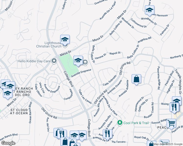 map of restaurants, bars, coffee shops, grocery stores, and more near 1568 Via Botero in Oceanside