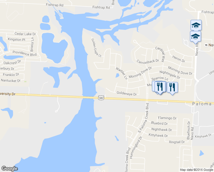 map of restaurants, bars, coffee shops, grocery stores, and more near 1001 Goldeneye in Aubrey