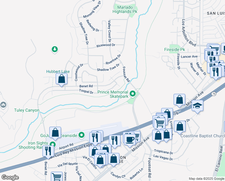 map of restaurants, bars, coffee shops, grocery stores, and more near 3378 Toopal Drive in Oceanside